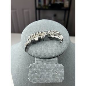 Vintage Crown Trifari Feather or Leaf with Clear Stones Silver Tone Brooch